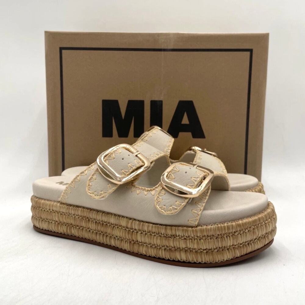 MIA Womens Mieko Platform Double Buckle Slide Sandal Seashell Cream Size 7.5 NEW - Picture 7 of 15